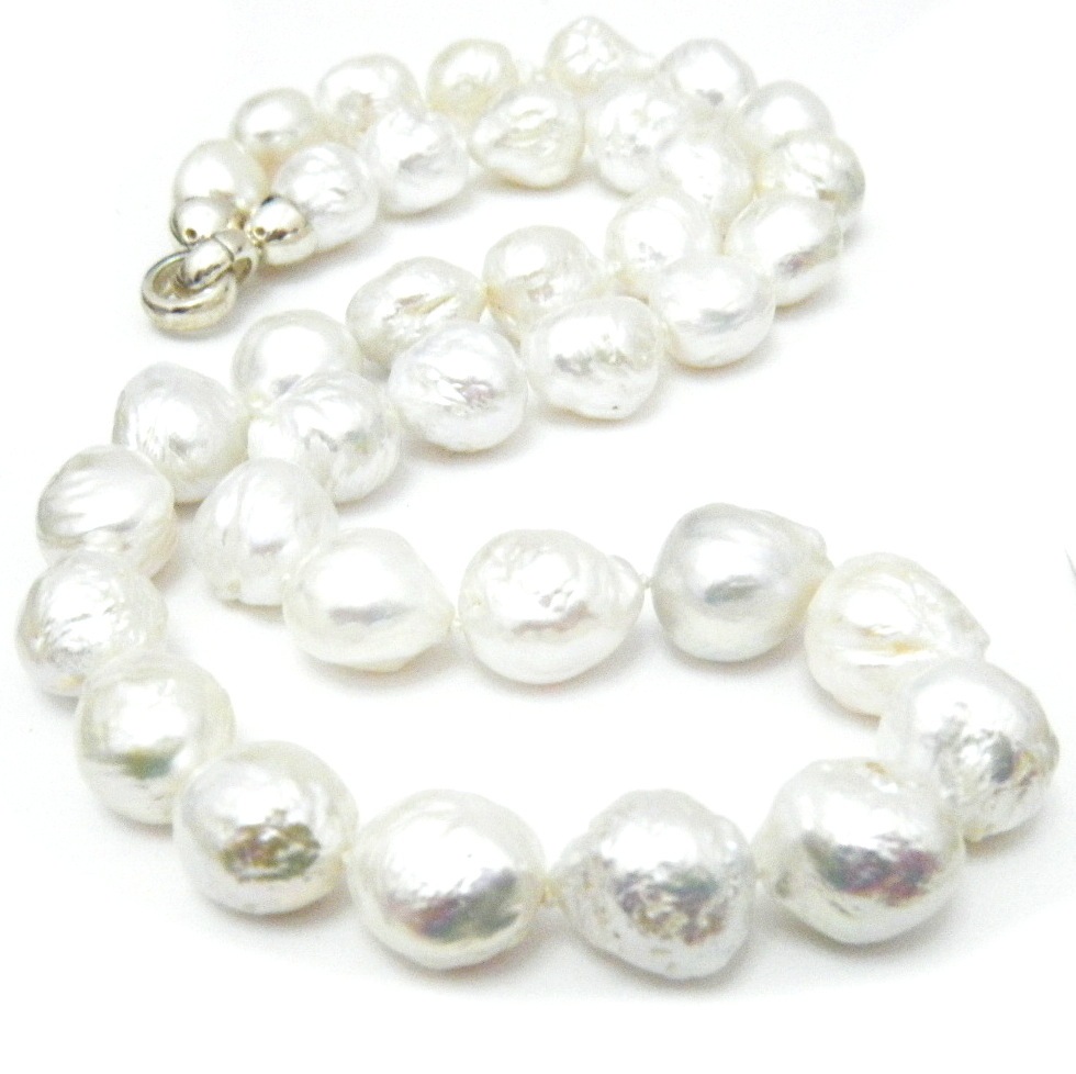 White 12.1-14.1mm Drop Ripple Pearls Necklace